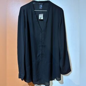Ashley Stewart Sheer Black Blouse Dress Shirt Size 18/20 NWT